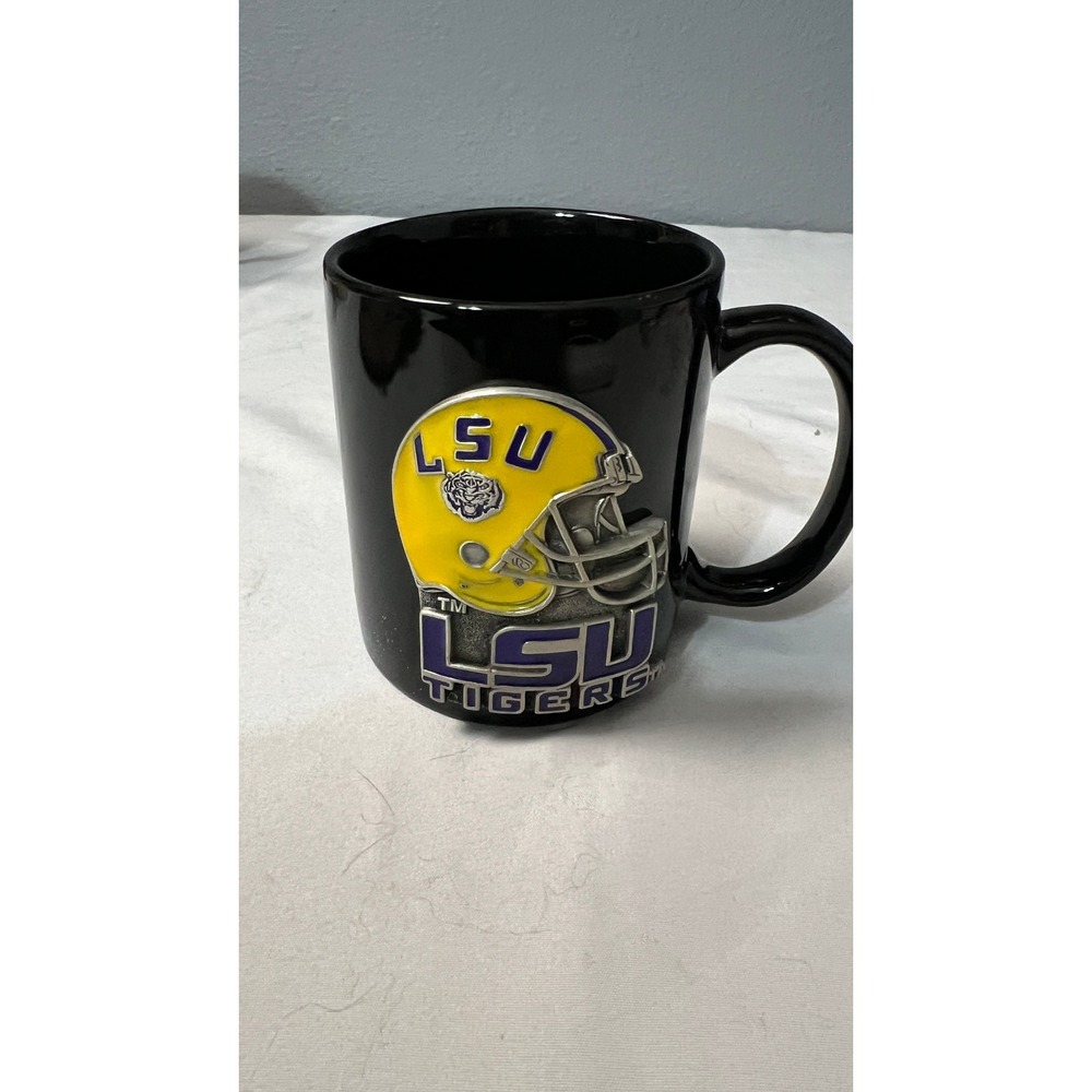 LSU Tigers NCAA Coffee Mug Black Ceramic 3D Helmet‎ Pewter Relief Logo Cup